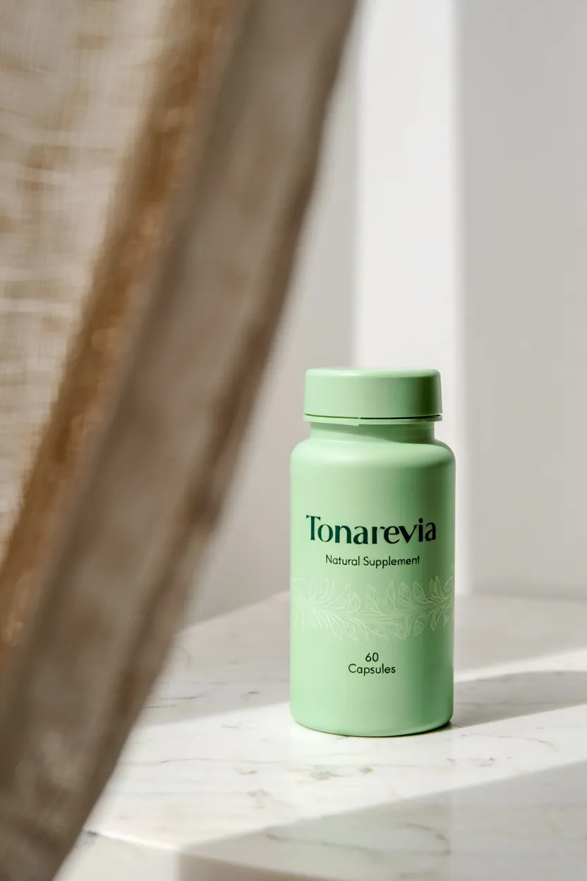 Tonarevia natural supplement bottle with mint green packaging